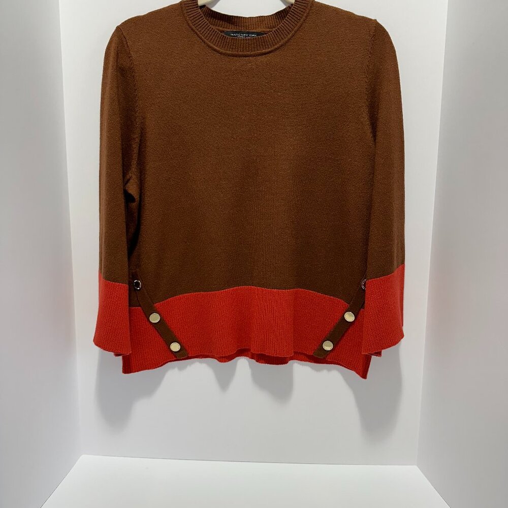 MARC NEW YORK ANDREW MARC Women's 3/4 SLEEVES Pullover Sweater; Brown & Orange